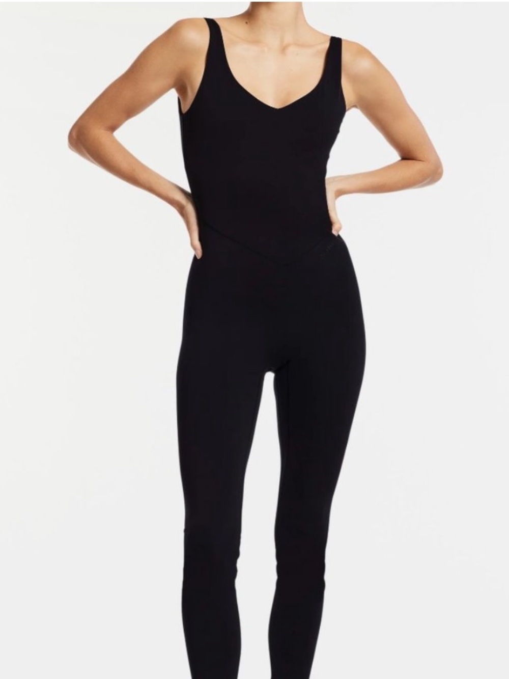 Bandier V-Neck Tempo Full Length Catsuit Black Medium